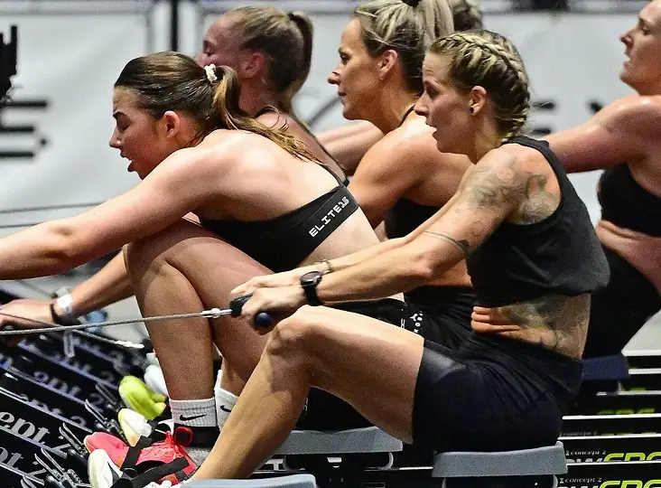 HYROX athletes on the rowing machines